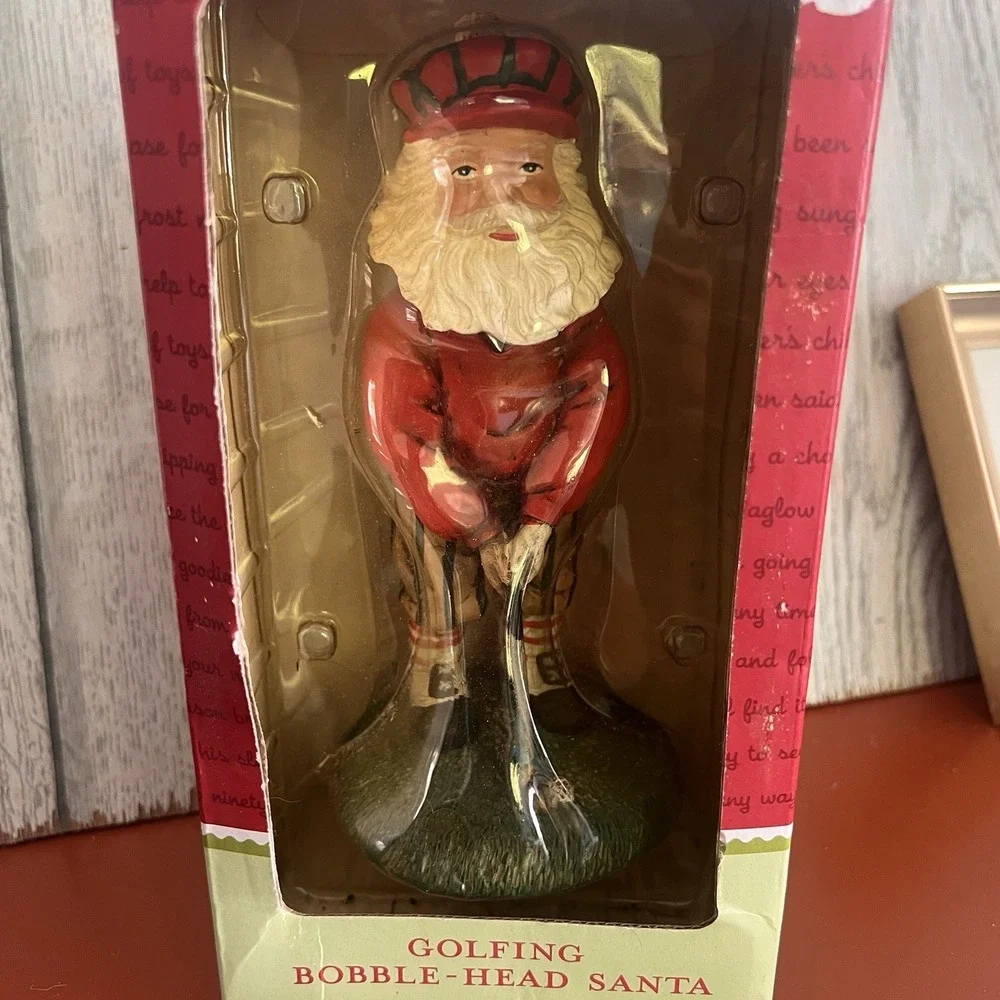 Vintage 2002‎ Golfing Bobble-Head Santa Hand-Sculpted Figurine